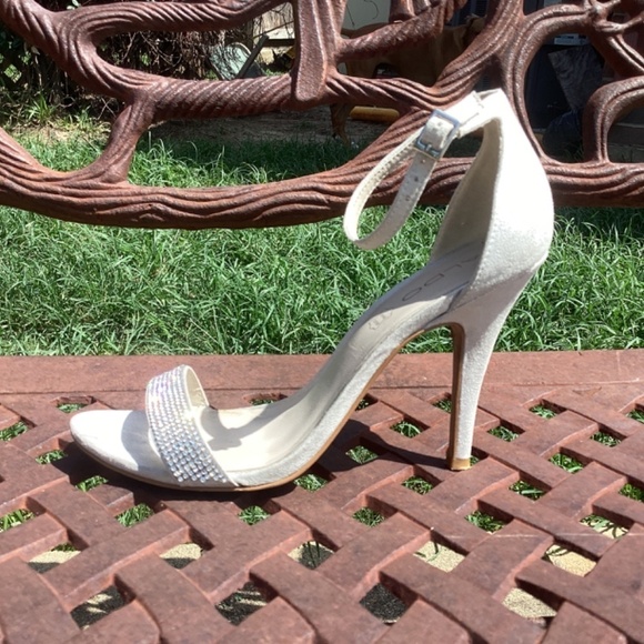 💋Aldo Laniel Silver Rhinestone Open Toe Ankle Strap Heels/Sandals - Picture 4 of 9